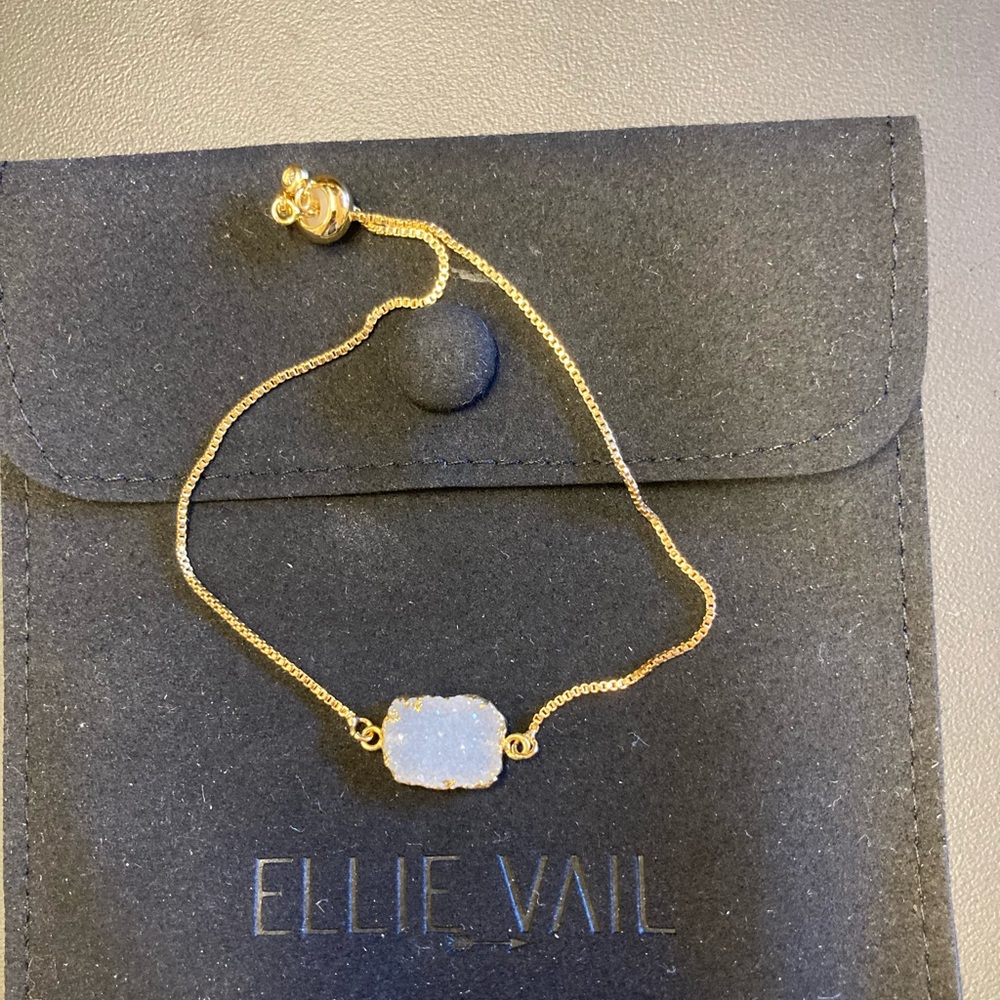 Gold Bracelet with White Druzy Stone by Ellie Vail